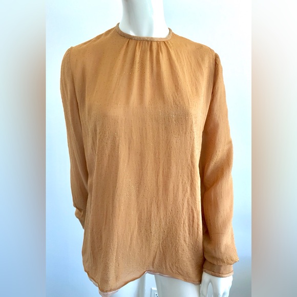 Wonderful Custom Made Vintage Gold Metallic Crepe Blouse M/L - Picture 2 of 16
